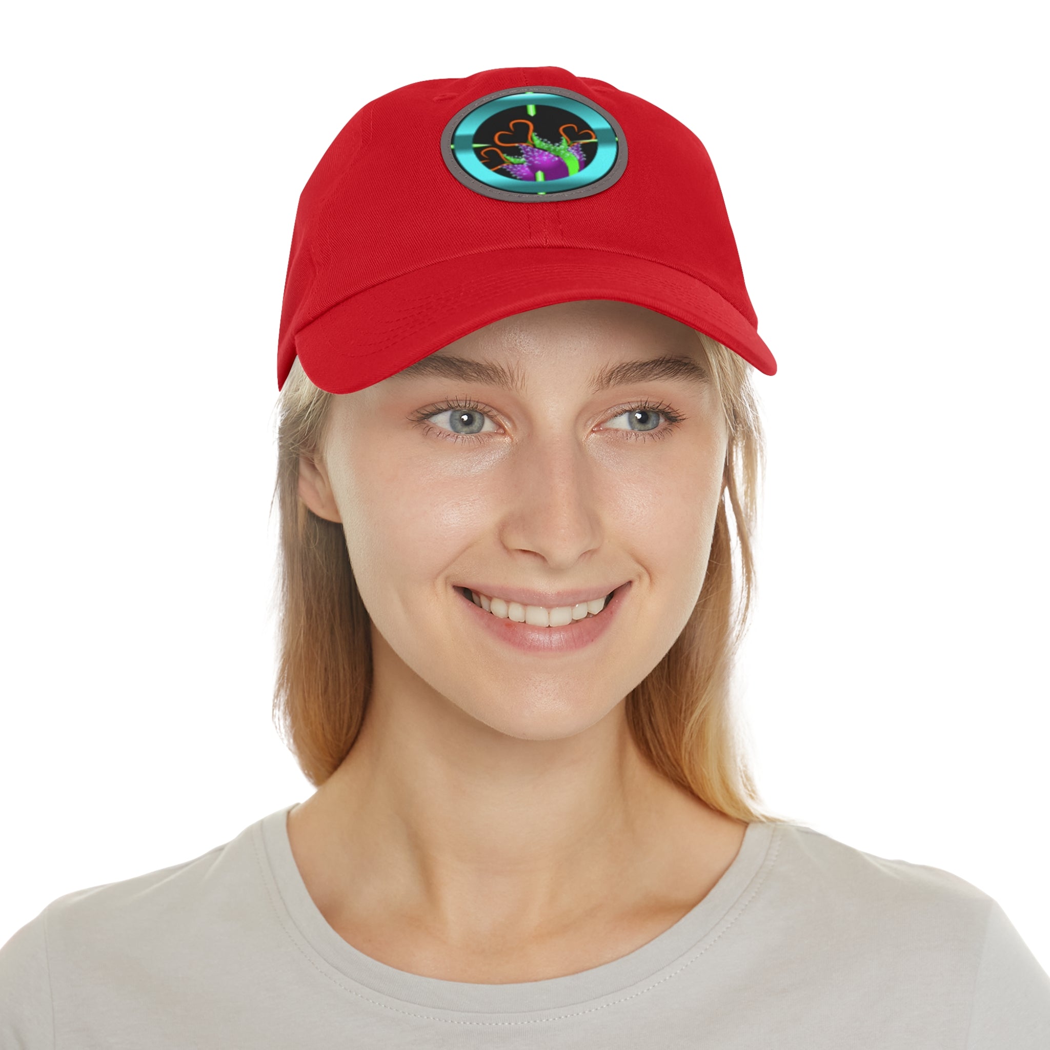 pH art contest cross-hairs hat with Leather Patch (Round)