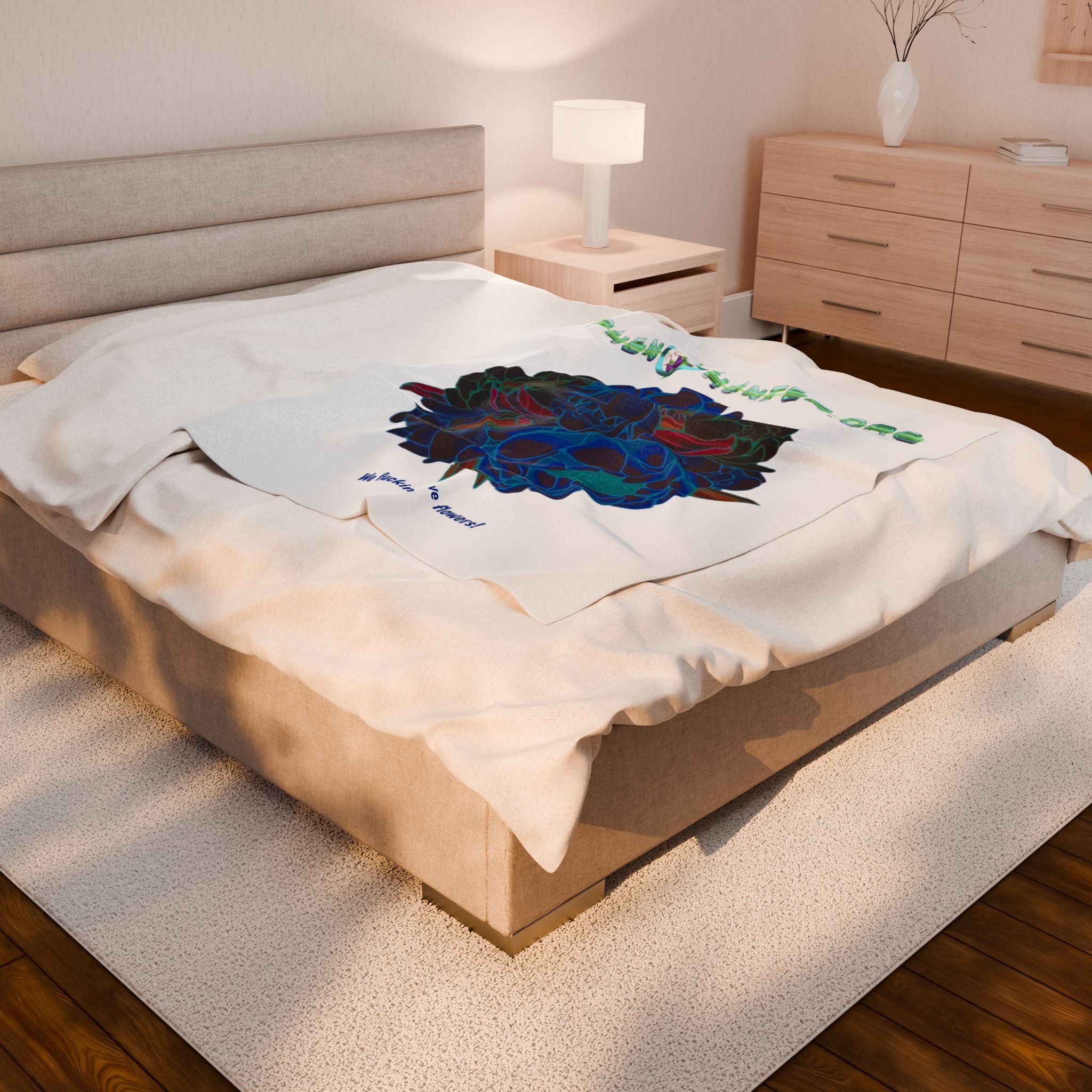 pH We Love Flowers Plush Blanket White
