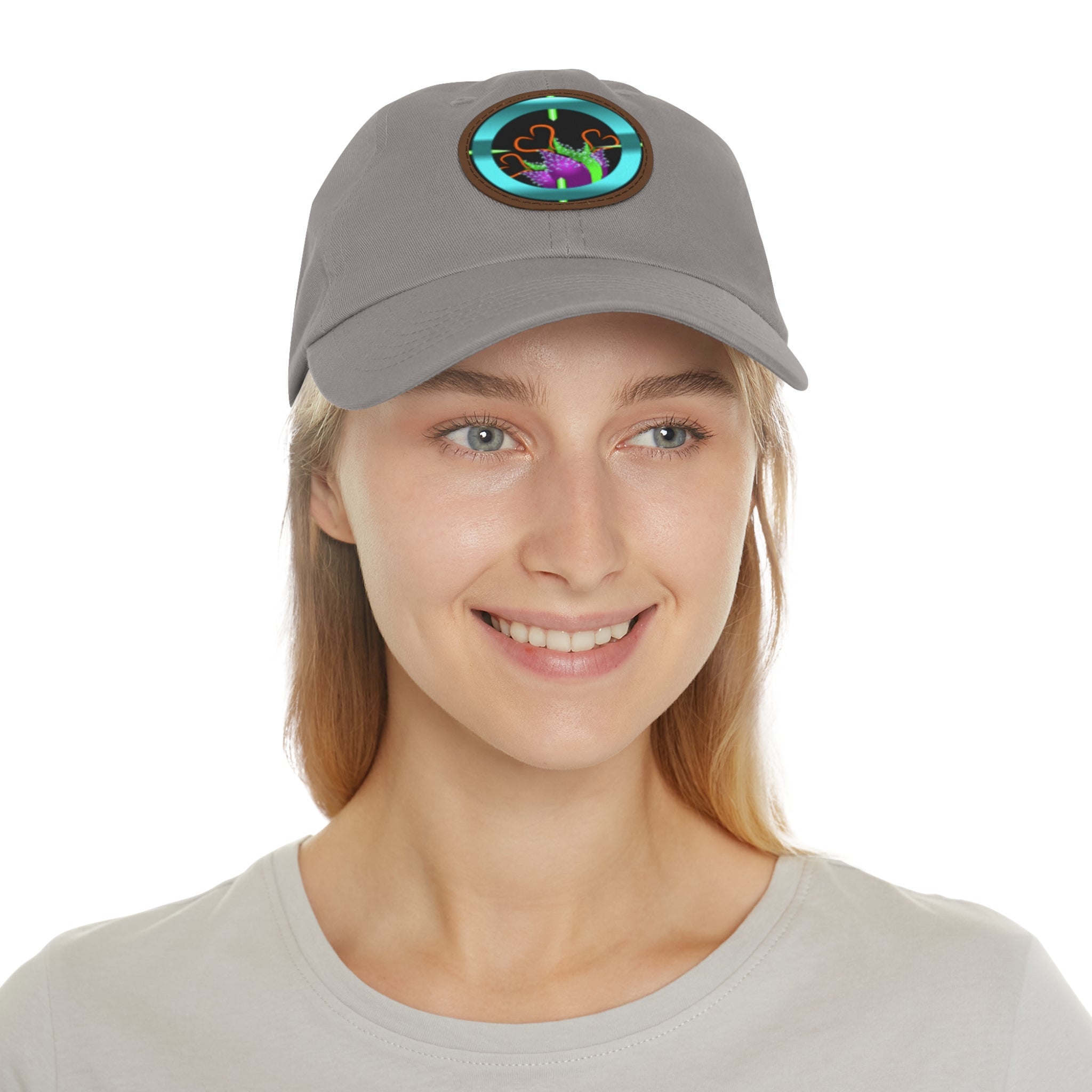 pH art contest cross-hairs hat with Leather Patch (Round)